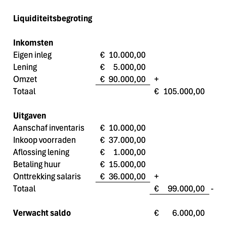 De liquiditeitsbegroting van Willem (fictief voorbeeld) - © 2024 Wesley M. Dekker